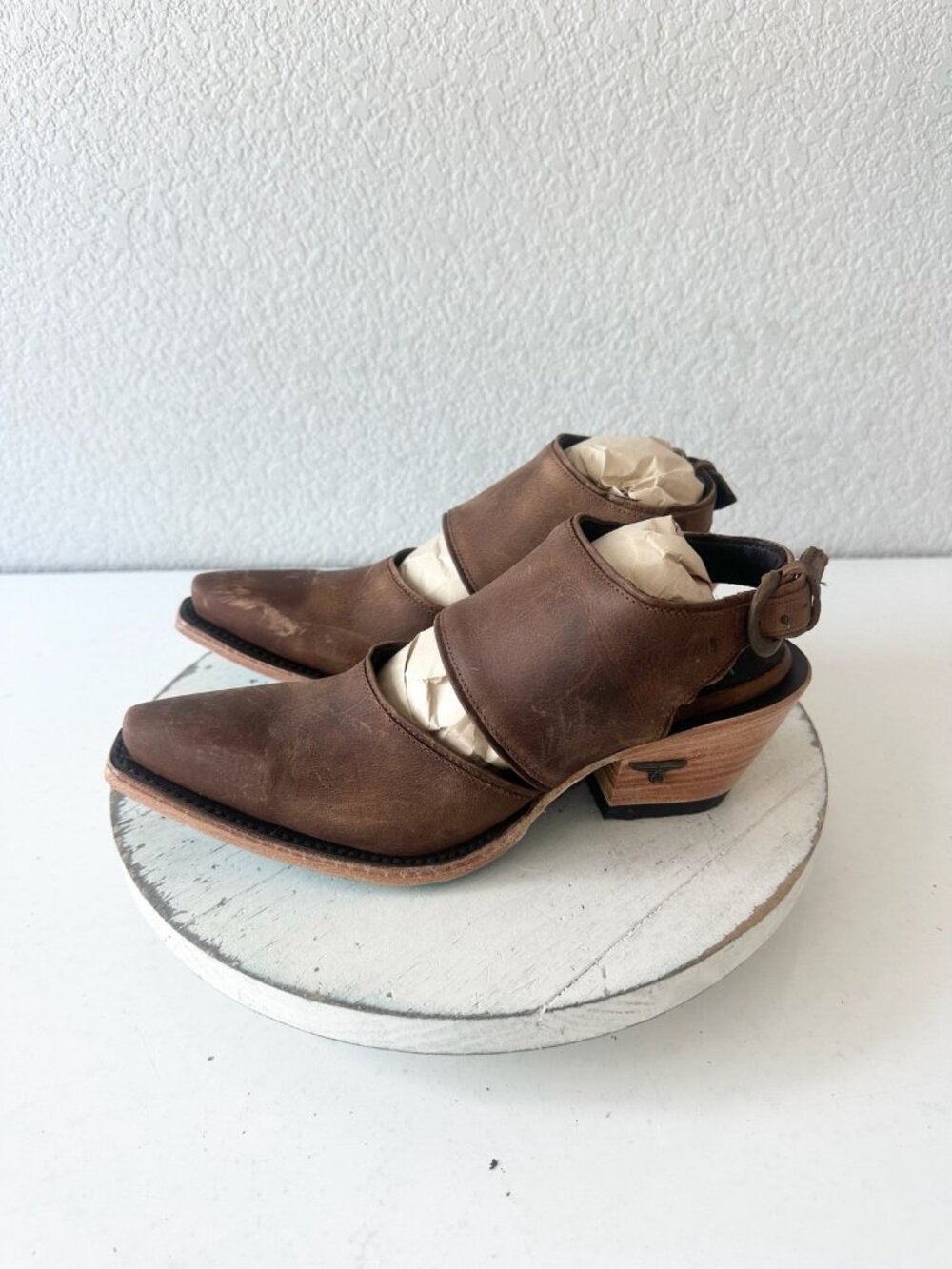 Lane Robin Slingback Mule Brown Cowboy Boots Womens Cowgirl Western Ankle Sz 7 - Picture 4 of 12